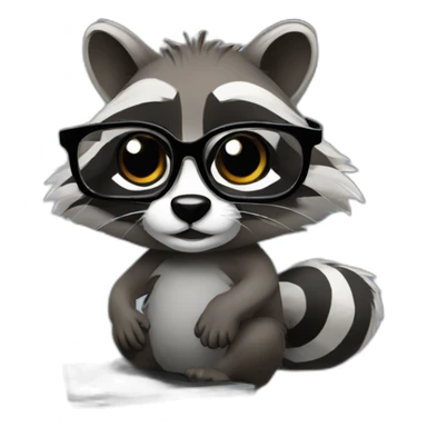 racoon wearing glasses programming on a black laptop sticker