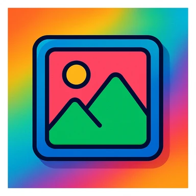 Make the image placeholder more colorful with a vibrant gradient background. Use a square shape with a generic photo icon in the center. Style it in vibrant toon style with bright, lively colors and smooth gradients. sticker
