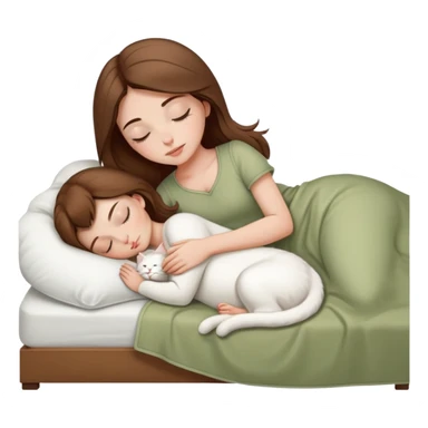 White girl brown hair sleeping with white kitty at pale olive bad sticker