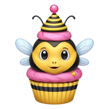a Bee with pink Birthday Hat, Embarrassed bee with cupcake sticker