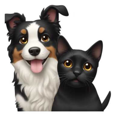 happy black dog next to calico cat sticker
