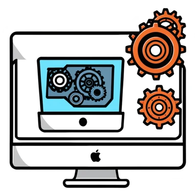 iMac computer with gears on the screen sticker