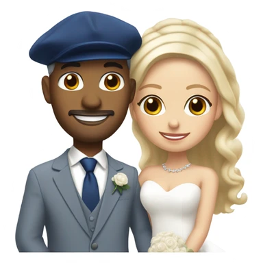 Puerto rican beard short hair with blue hat and navy blue suit getting Married with blond long hair girl with white  wedding dress  sticker