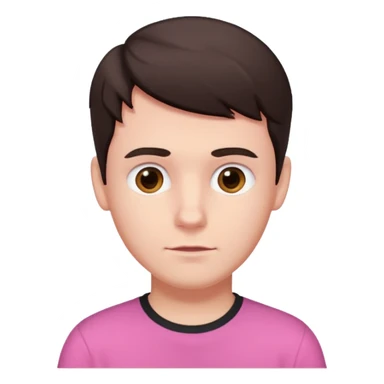 White boy with dark brown hair flipped to the side. Pink shirt.  sticker