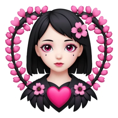 goth sakura heart, heart made of black sakura petals with pink accents sticker