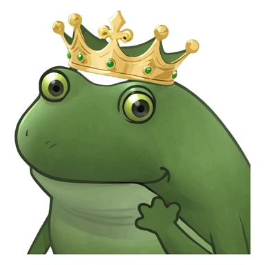 drama queen frog, sassy pose, crown, dramatic eyes, green and gold sticker