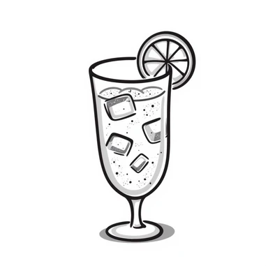 glass of cubata with ice cubes and lemon slice sticker