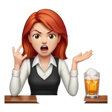 A raid haired woman yelling at a bartender sticker