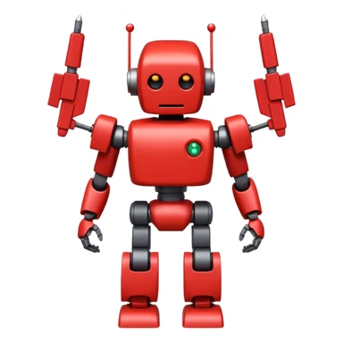 A red robot with 2 bomb weapon on his arms, he has a blocky body and a round red head sticker