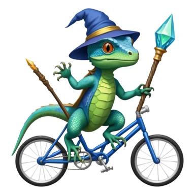 Lizard with wizard hat and wand attacking a blue lizard while on the bike sticker