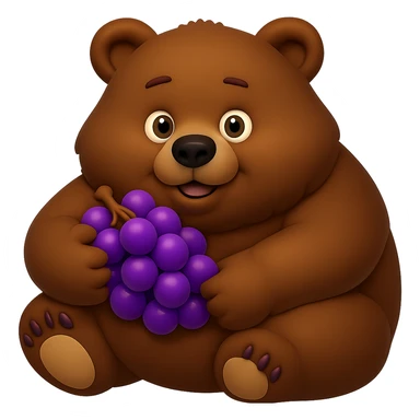 Make the grapes purple and the bear more chunky, keep no background. The style should be consistent with the original image's look. sticker