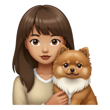 filipino girl with bangs and a brown pomeranian and a white tibetan spaniel  sticker