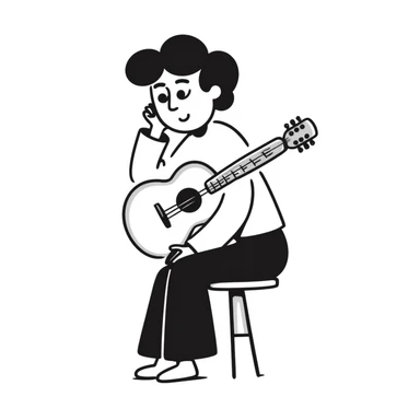 sad musician with guitar looking up thoughtfully sticker