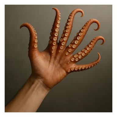 hand with tentacles instead of fingers, more realistic style sticker