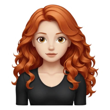 Athletic girl with long light red wavy hair and smaller boobs bigger arms not too big. middle part and black shirt sticker