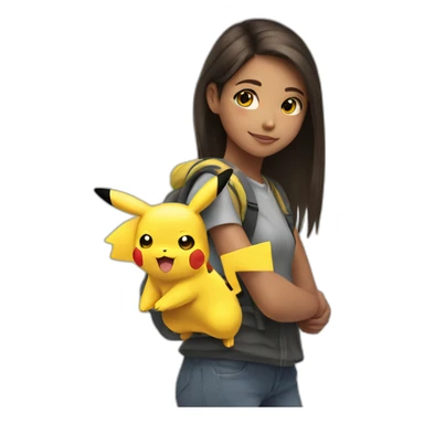 girl carrying pikachu on shoulder sticker
