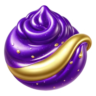 Cinematic Realistic Shiny Slime Mixed with Glitter, thick and glossy with swirling metallic flecks suspended inside, a dynamic mix of deep purple and golden sparkles, light catching every shimmer, flowing smoothly with realistic folds and ripples, glowing with an enchanting, almost liquid-metal effect. sticker