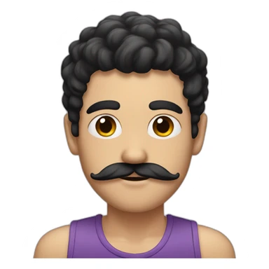 Man with a black square moustache and black patchy hair sticker