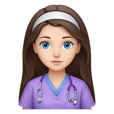 pretty brunette nurse with long hair and blue eyes in lilac scrubs sticker