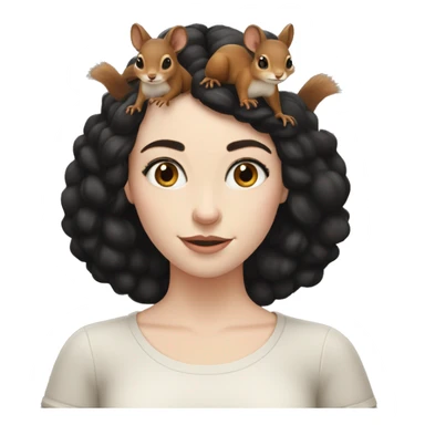 pale skin, black haired girl with squirrels on her head sticker