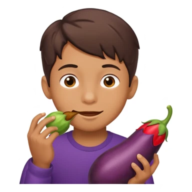 boy eating eggplant  sticker