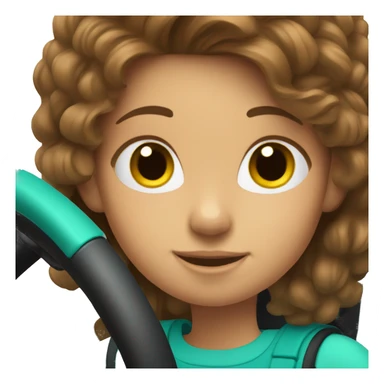 Girl with brown hair, on a teal go kart sticker