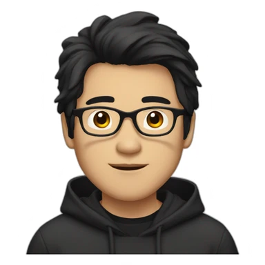 Asian Guy with long black hair and square glasses and black hoodie sticker