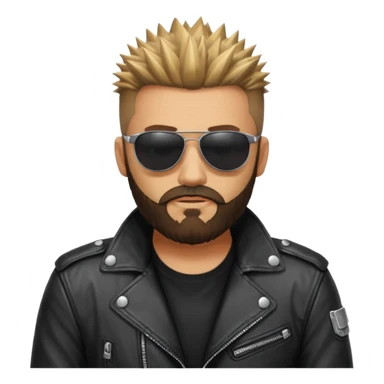 biker gang with sunglass and rugged guy bearded spicks hair black jacket sticker