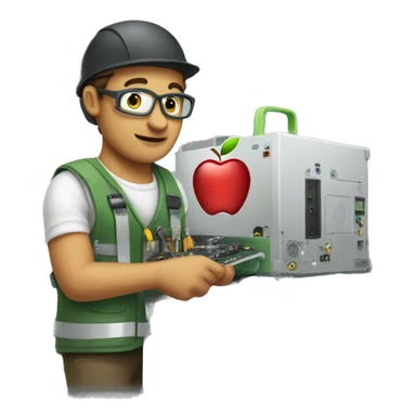 the guy is an engineer repairing Apple equipment sticker