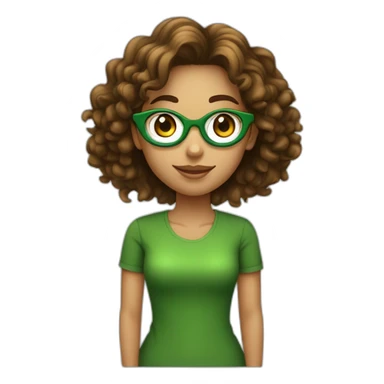 Menina de olhos verdes, pele branca e cabelo ondulado castanho usando óculos  sticker