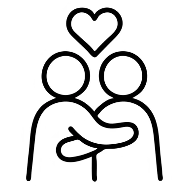 Simple outline of two people embracing with a heart above them, "Iubind pe cineva" sticker