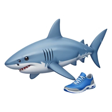 Un tiburón con tres tenis azules sticker