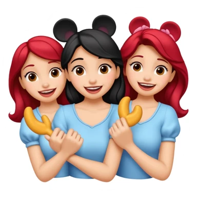 Son quatro chicas montadas en una atraccion de levantando la mano con orejas de Disney puestas en una atracción sticker