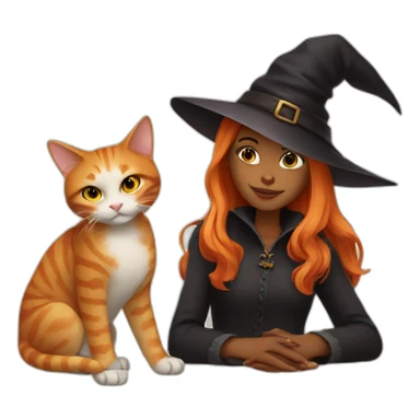 Young witch with ginger cat sticker