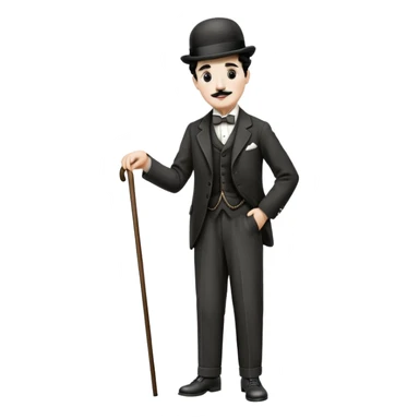 Charlie Chaplin with bowler hat, small mustache, suit, cane, and classic pose sticker