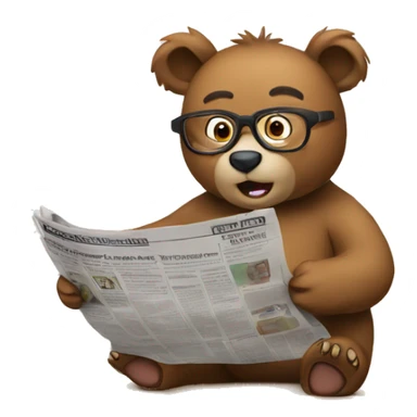 bear in classroom wearing glasses reading newspaper sticker