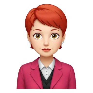 accountant older with red short hair without glasses, modern clothes, girly sticker