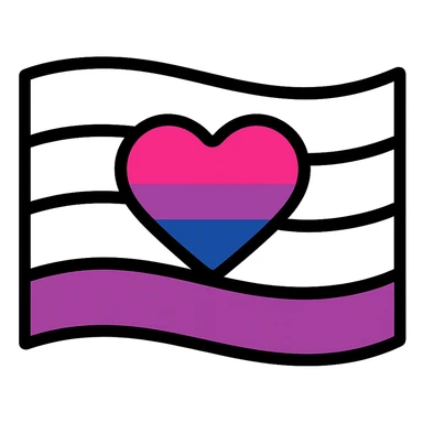Asexual flag with a heart in the center with bisexual flag colors, much thinner outlines, flat and iconic style, no background. sticker