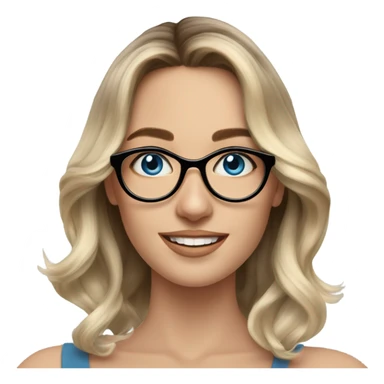 Shoulder length Balayage pale beautiful woman with glasses and blue eyes happy  sticker