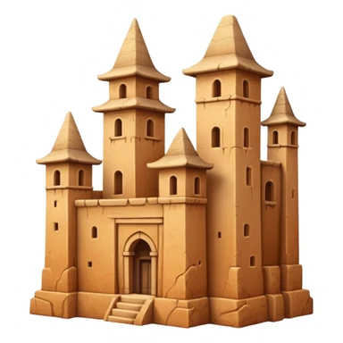 highly detailed emoji of a large ancient adobe building with tall uneven towers and textured walls, focus on architectural scale and intricate surface details, no sky or sunset sticker