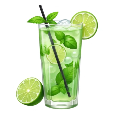 A mojito filled with mint leaves, lime wedges, and sparkling bubbles.
 sticker