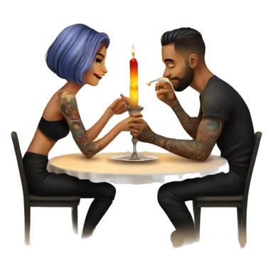 romantic candle light dinner for beautiful tattooed couple sticker