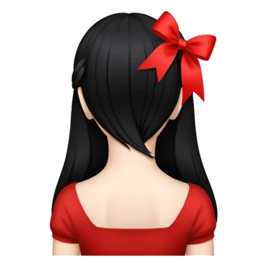 girl back view with red ribbon in black hair sticker