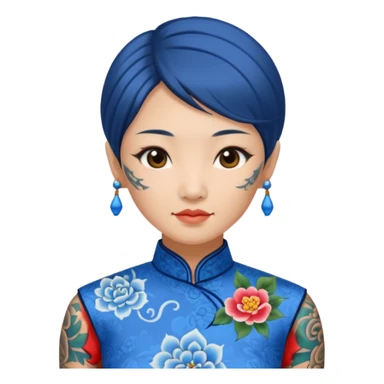 ancient woman with tatooed and blue cheongsam sticker