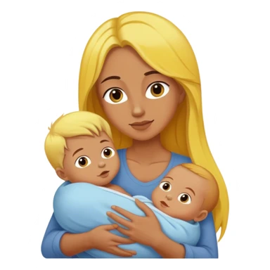 mom with long brown hair holding boy baby with yellow hair sticker