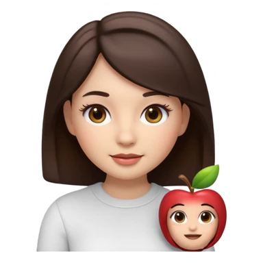 3D emoji sticker of a cute girl, Apple Memoji style, dark brown hair, brown eyes, long eyelash extensions, soft facial features, clean white background, smooth lighting, high quality, cute and friendly expression sticker