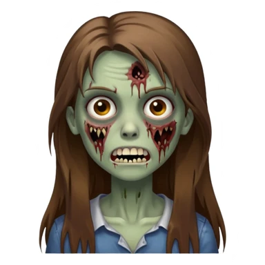 Girl zombie with brown long hair with teeth and serious face sticker