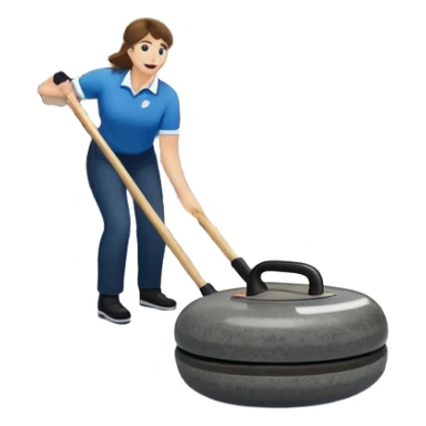 An icon showing a detailed close-up of a curling stone sliding across the ice, with a broom in motion beside it. The background features an indoor stadium with cheering spectators on the stands. Transparent background captures the strategy and focus of curling. sticker