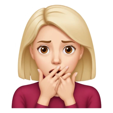 Woman with hand covering mouth, surprised and confused expression with furrowed brow sticker