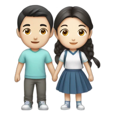 Teen Korean boy with teen Korean girl who has two side pony tails sticker